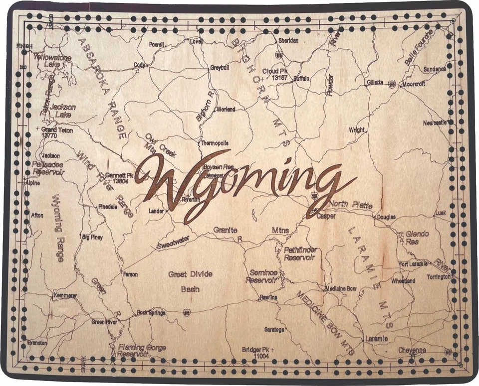 Wyoming State Shape Road Map Cribbage Board - Image 1 of 1