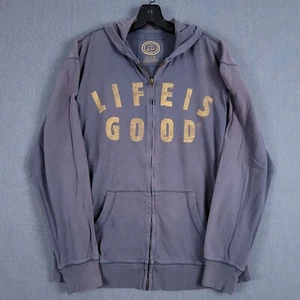 Life is Good Hooded Jacket Mens Size Medium Distressed Gray Long Sleeve Full Zip - Picture 1 of 8