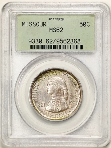 1921 50C Missouri Commemorative Half Dollar MS62 PCGS 9562368 OGH Cover