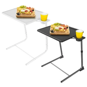 Adjustable TV Tray Tables Folding Desk with 6 Height & 3 Tilt Angle & Cup Holder - Picture 1 of 32