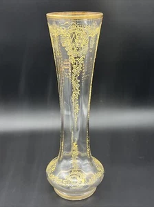 Jarrón antiguo bohemio Moser Josephinenhutte Lobmeyr esmalte dorado rococó 13 1/4" - Imagen 1 de 16