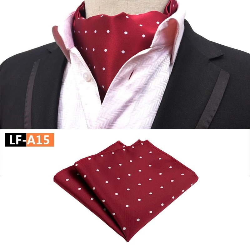 Classic Men's Ascot Cravat Tie Silk Polka Dot Red White  Scarf Cravat Hanky Set - Image 1 of 1