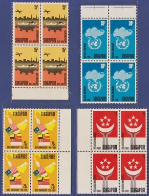 Singapur 1969 150 aniversario de fundación conjunto corto en negro de 4 desplegado MNH. Foto 1 de 4