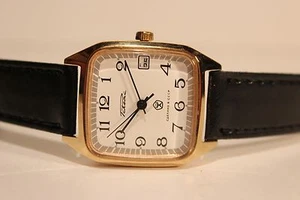 VINTAGE LUXURY GOLD PLATED MECHANICAL MEN'S WATCH "RAKETA" WITH NICE WHITE DIAL - Picture 1 of 7