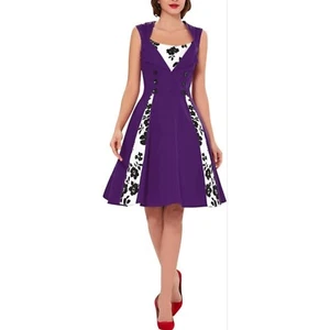KILLREAL Damen XXL Lila Retro 50er Vintage Style Cocktail Party Swing Kleid - Bild 1 von 9