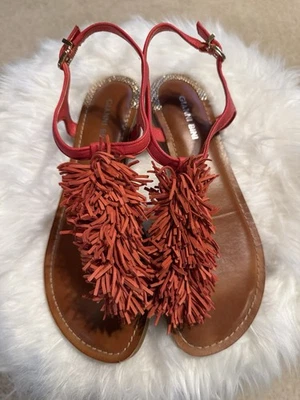 GIANNI BINI  Thong Sandals Orange Fringed Leather Women's Size 8M - Image 1 of 4