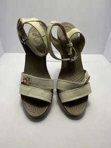 NWOB Crocs Leigh II Ankle Cross Strap Wedge Sandals Size 9 Beige Canvas - Picture 1 of 9