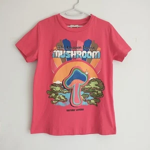 Farm Rio T Shirt Womens S Red Cotton Amazon Forest Mushroom Print Colorful Casua - Picture 1 of 13