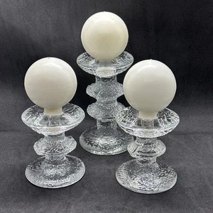 Vintage 1960's Set of 3 Iittala Glass Candlesticks Design by Timo Sarpaneva MINT - Picture 1 of 11