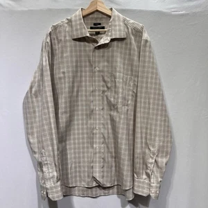 Pronto Uomo Mens XXL Non Iron Tan & Blue Plaid Dress Shirt Pockets Long Sleeve - Picture 1 of 8