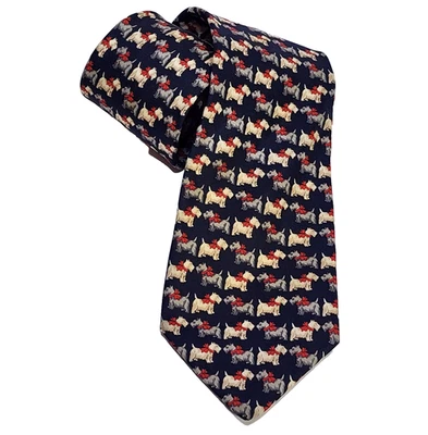 Gravata vintage Beaufort azul Scottish Terrier cachorro Scottie seda Itália - Imagem 1 de 4