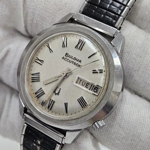 Vintage 1970 Bulova Accutron 218 Day Date Stainless Tuning Fork Men Wrist Watch - Picture 1 of 20