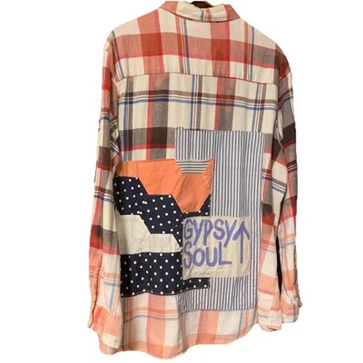 Переработанная Фланелевая Рубашка Shacket 2X Фестиваль Пэчворк Artsy Boho Chic GYPSY SOUL - Изображение 1 из 4