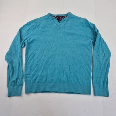 TOMMY HILFIGER Jumper XL Azul Hombre Algodón Cachemira Cuello en V Pullover C... - Imagen 1 de 4