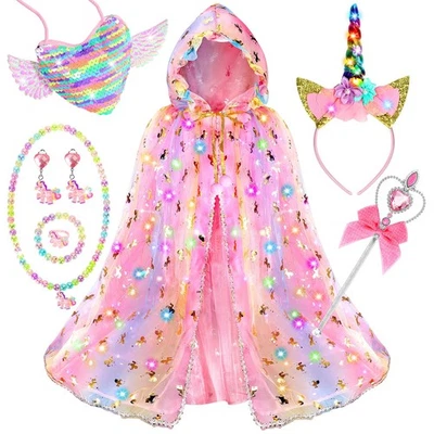 Princess Dress up for Girls, Unicorn Light up Princess Cape Princess Dress Costu - Image 1 of 4