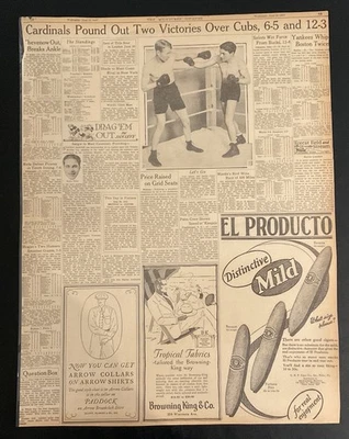 Original 1927 Newspaper Article Tony Canzoneri vs Bud Taylor Boxing Match Poster Foto 1 de 4