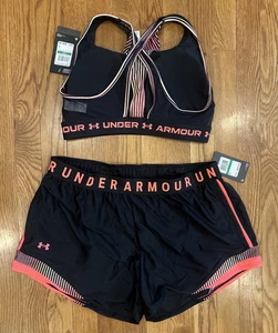 NWT Set Under Armour L Play Up 3.0 Women's Running Shorts And Bra Athletic Black - Picture 1 of 9