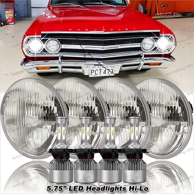 Faro LED redondo alto/bajo de 5,75" 5-3/4" para Chevy Chevelle 1964-1970 Malibu 4 piezas Foto 1 de 4