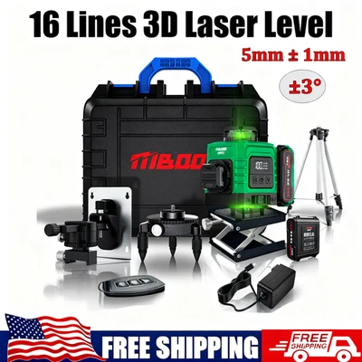 16 Lines 3D Laser Level 360° Self Leveling Rotary Cross Line Measure With Tripod - Image 1 of 4