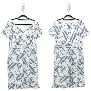 Kay Unger Women 12 Dress Gray White Mitered Stripes Floral Portrait Neckline NEW - Picture 1 of 11