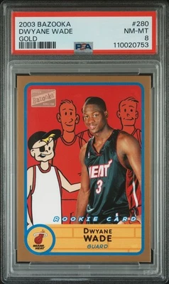 Tarjeta de radiocontrol de Dwyane Wade 2003 Bazooka Rookie ORO #280 - Low Pop - PSA 8 Foto 1 de 2