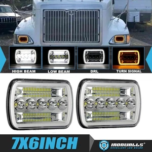 For Mack RD CH SFA MS300P 7x6" 5x7" Chrome LED Headlights Hi/Lo DRL Turn Signal - Bild 1 von 12