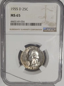 Cuarto de plata Washington 1955-D 25c NGC MS65 soporte agrietado ¡moneda precio de ganga! - Imagen 1 de 3