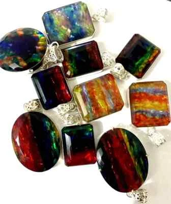 500 CT Naturale Ammolite Doppietto Multicolore 925 Argento Massiccio Ciondolo - Immagine 1 di 4
