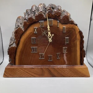 Vintage MCM Lacquered Tree Slab Live Edge Wood Mantle Clock non-working. *8 - Picture 1 of 5