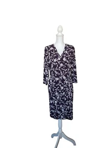 Eliza J 12 Floral Wrap Dress 3/4 sleeves Knee-length dark plum purple Stretchy - Picture 1 of 9