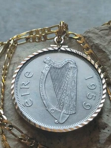 1959 Ireland Half Crown on a 24" Gold Filled Chain & Gold Over Sterling Bezel  - Picture 1 of 15
