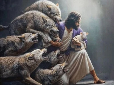 Jesus Protects the Lamb from Wolves Wall Art, Christian Home Decor - Poster - Image 1 of 4
