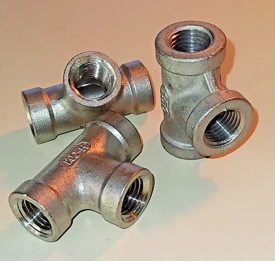 ***THREE*** 1/4" NPT Female Threaded Tee 304 Stainless Steel 150 Pipe T Fitting - Image 1 of 2