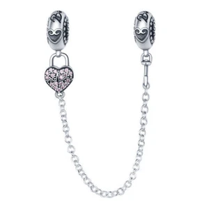 Sterling Silver 925 Heart Locket Safety Chain Charm Spacer Bead Mum Wife Gift - Picture 1 of 1