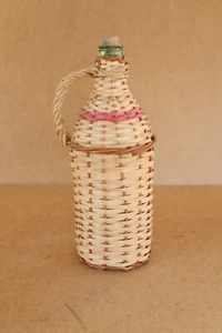 Vintage Wine Bottle Wicker Demijohn Green Glass Bottle French Style European - Picture 1 of 7