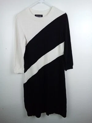 Vestido Suéter Evan Picone Etiqueta Negra Para Mujer Negro Marfil Rayas Diagonales M  Foto 1 de 4