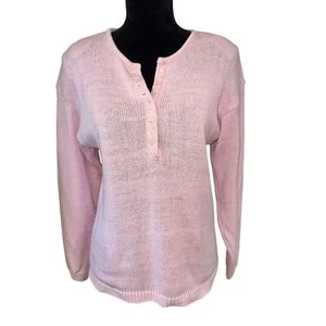 Vtg Club Sportif De Paris Pullover Sweater Size M Pink V Neck Floral Buttons  - Picture 1 of 13