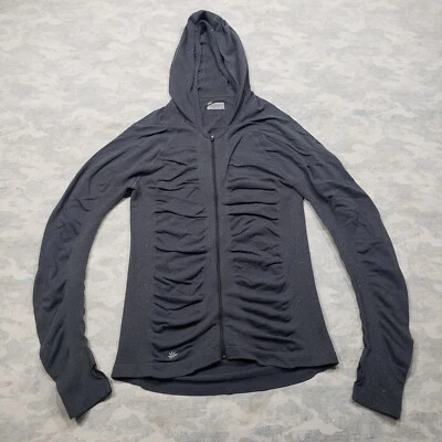 Top Athleta para mujer gris medio plateado metálico con cremallera con capucha Foto 1 de 4