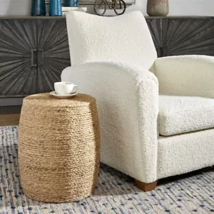 MESA O TABURETE REDONDO ESTILO COSTERO ENVOLVENTE DE PAJA TRENZADA RESORT MÁXIMO - Imagen 1 de 4