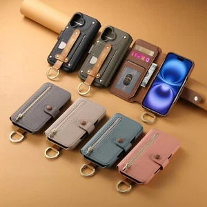 For iPhone 16 15 14 13 12 Pro Max Leather Ring Stand Cover Case With Card Wallet - Picture 1 of 31