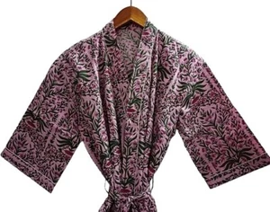 Indian Cotton Floral Print Cotton Hippie Maxi Women Nightwear Long Kimono Dress - Picture 1 of 3