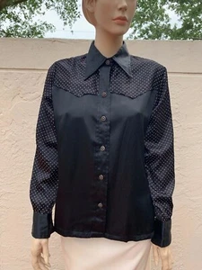 CHRISTIAN DIOR VINTAGE POLKA DOT BLACK WESTERN ACETATE SHIRT SZ 42 - Picture 1 of 6