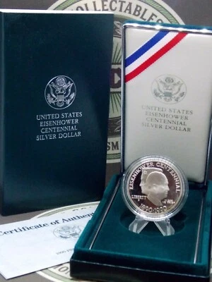 1990 "P" Commemorative *EISENHOWER* Proof Silver IKE Dollar $1 Box & COA ECC&C - Image 1 of 4