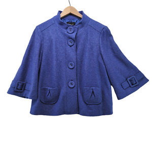Focus 2000 Womens Wool Blend Blazer Jacket Wide 3/4 Sleeve Textured Blue Size 10