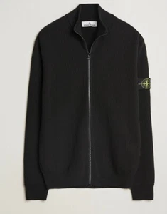 STONE ISLAND RIBBED 100% WOOL  MADE IN ITALY FULL ZIP SWEATER INN BLACK SIZE LRG - Picture 1 of 4