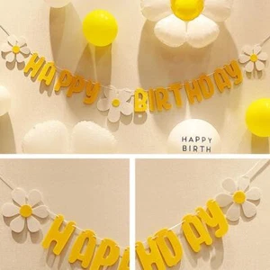 Happy Birthday Banner Daisy Flower Kids Party Birthday Banner Decoration I5R9 - Picture 1 of 6