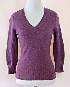 Gap Wool Sweater Womens Size XS 3/4 Sleeve Purple Sweater Elbow Patches V Neck - Picture 1 of 8