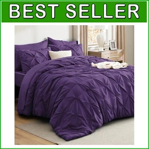 7-Piece Modern California King Bedding Set - Elegant Purple Comforter & Sheets - Picture 1 of 11