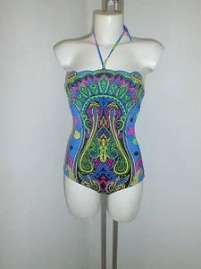 Amazing Versace Woman Swimsuits Blue Baroque Size 3 Original - Picture 1 of 5
