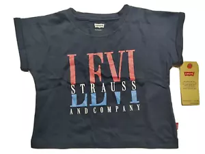 LEVIS Boys Small 4/5 Levi Strauss & Company Logo Blue T-Shirt NEW - Picture 1 of 8